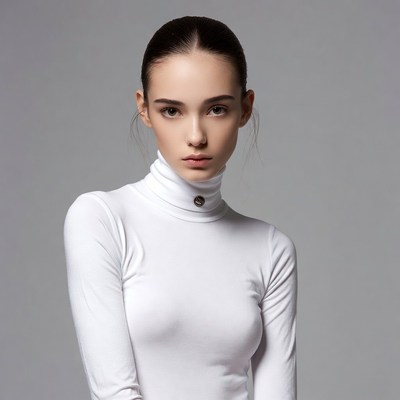 Woman in white turtleneck sweater