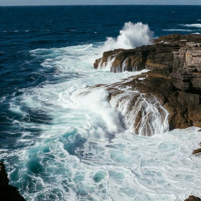 Ocean Waves Crashing on Rocks