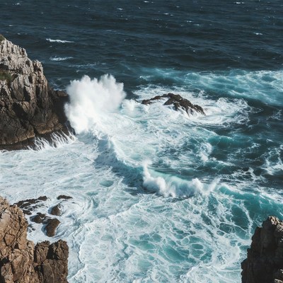 Ocean Waves Crashing on Rocks