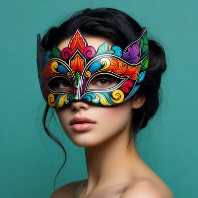 Woman wearing colorful ornate mask