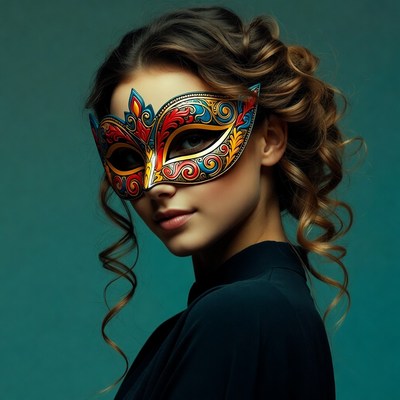 Woman wearing ornate colorful mask