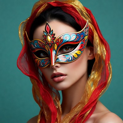 Woman wearing colorful ornate mask