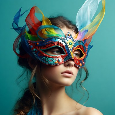 Woman wearing colorful Venetian mask