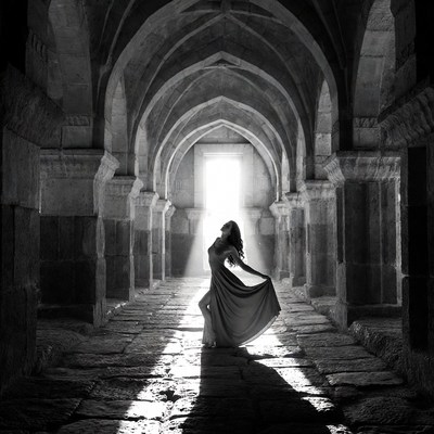 Woman Dancing in Stone Archway