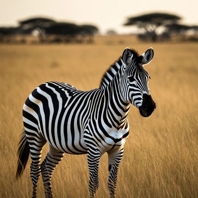 Zebra standing in golden savanna grass