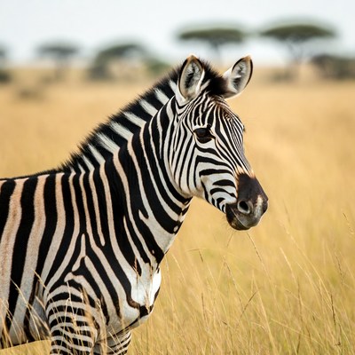 Zebra grazing in savanna grass