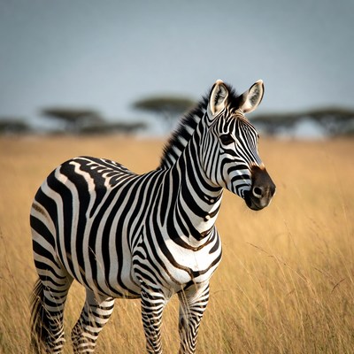 Zebra standing in African savanna grass