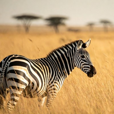 Zebra standing in golden grass