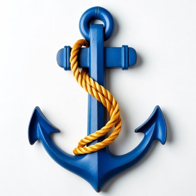 Blue anchor with yellow rope