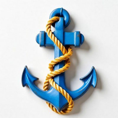 Blue anchor with yellow rope