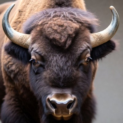 Close-up of bison head with horns