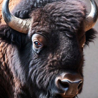 Close-up bison head with horns