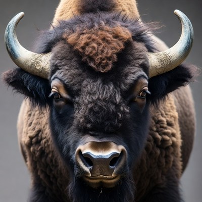 Close-up Bison Head with Horns