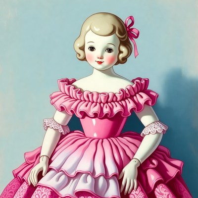 Girl in pink frilly doll dress