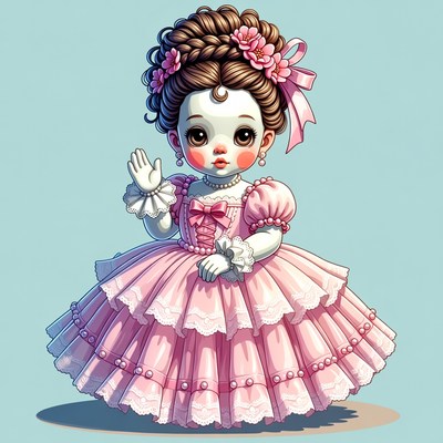 Girl waving in pink frilly dress