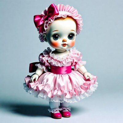 Baby doll in pink frilly dress