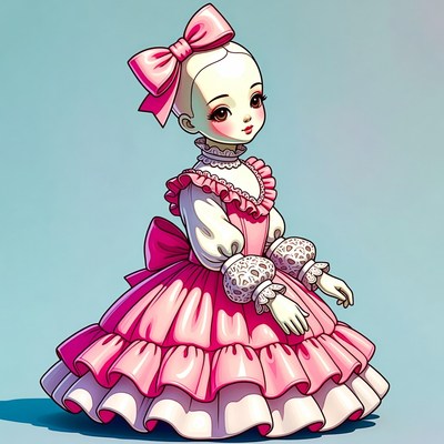 Anime girl in pink frilly dress