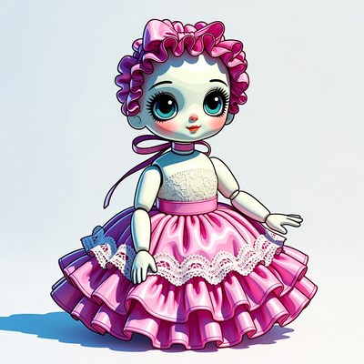 Pink Doll with Ruffled Dress