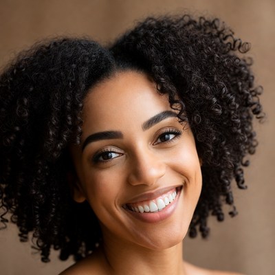 Smiling African-American woman with curly hair