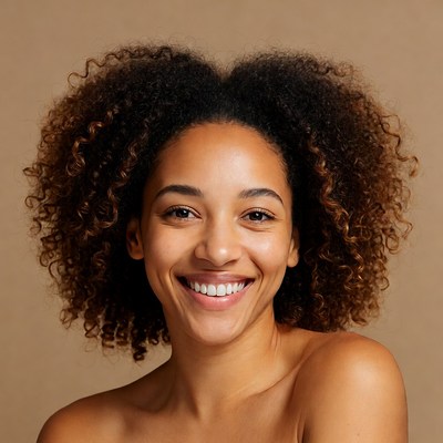 Smiling woman with curly hair