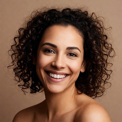 Smiling woman with curly hair