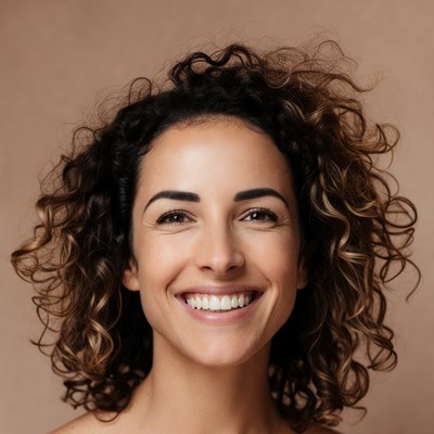 Smiling woman with curly hair