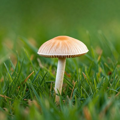 Orange mushroom on green grass