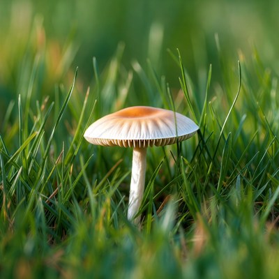 Mushroom growing in green grass