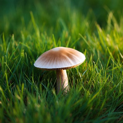 Mushroom growing in green grass