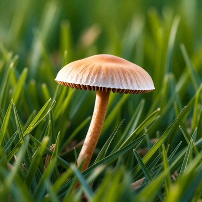 Orange mushroom in green grass