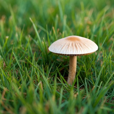 Mushroom growing in green grass