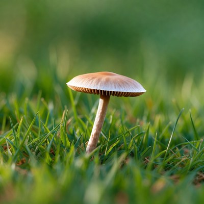 Brown mushroom in green grass