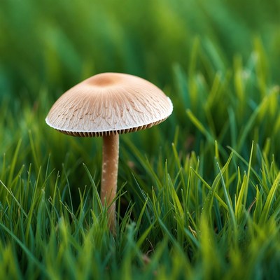 Mushroom growing in green grass