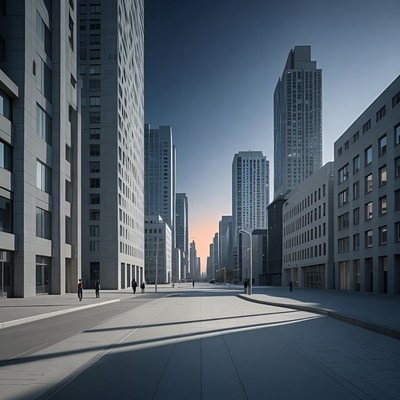 Empty City Street with Skyscrapers