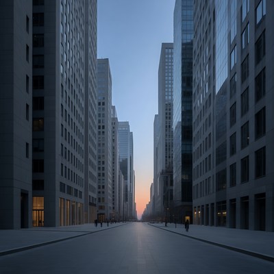 Empty Skyscraper Street at Twilight