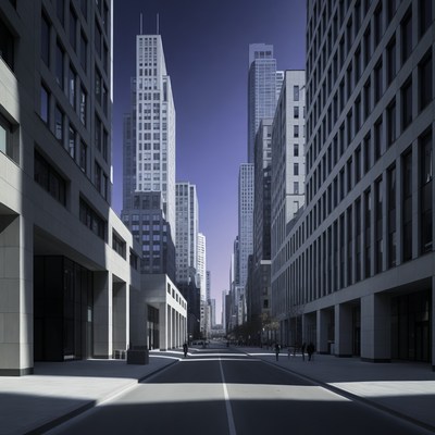 Modern Skyscrapers Lining Urban Street