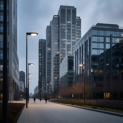 People Walking Urban Street at Dusk