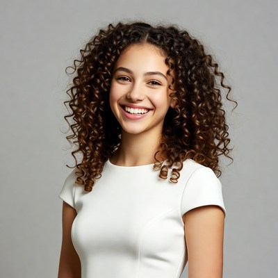 Smiling girl with curly hair
