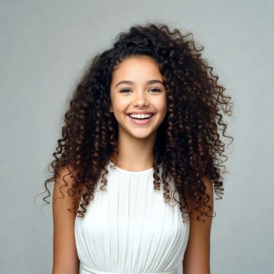 Smiling girl with curly hair