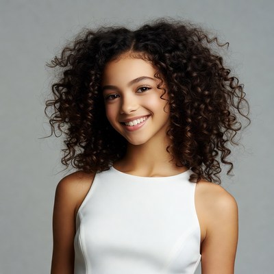 Teen girl with curly hair smiling