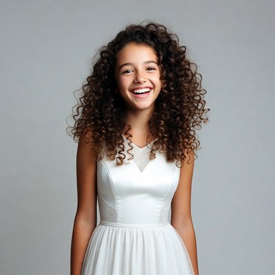 Smiling girl in white dress