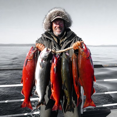 Man holding salmon fish catch