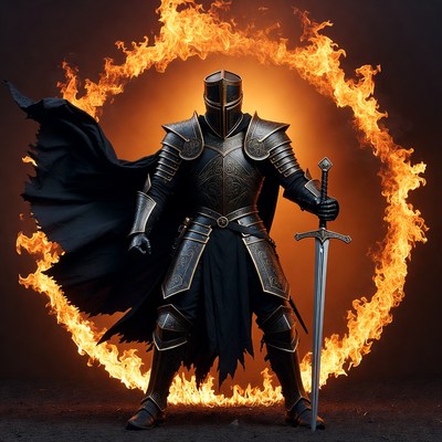Knight Holding Sword in Fire Circle