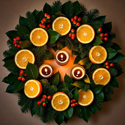 Christmas Wreath with Oranges and Candles