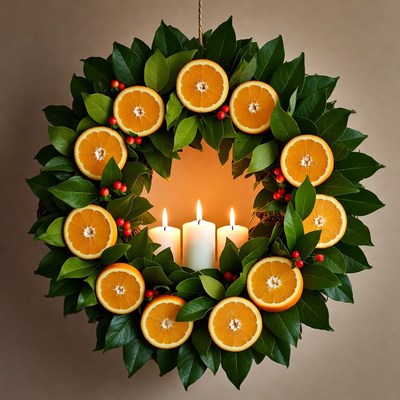 Orange and Candle Christmas Wreath