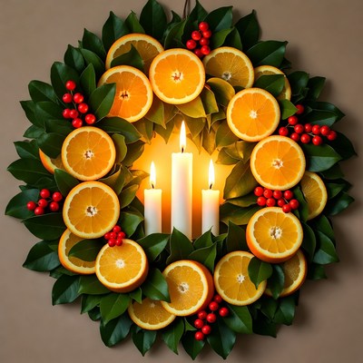 Orange Wreath with Candles