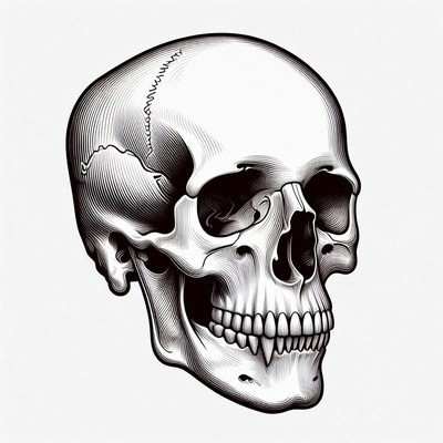 Detailed black and white skull illustration