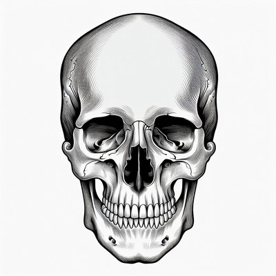 Detailed Black and White Skull Illustration