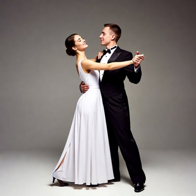Couple dancing in tuxedo and gown