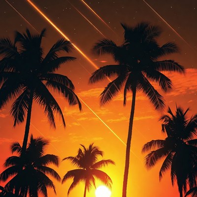 Palm Trees Meteor Shower Sunset